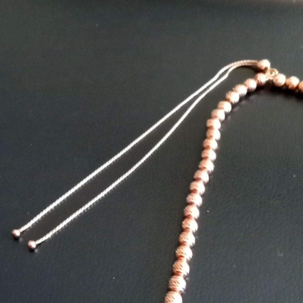 ROSE GOLD OVER STERLING SILVER DIAMOND CUT BEAD BOLO NECKLACE - Picture 3 of 5
